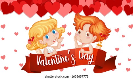 Tema de San Valentín con ilustración cupido y corazón rojo