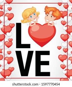 Valentine theme with cute cupid and red hearts illustration