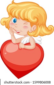 Valentine theme with cute cupid and red heart illustration