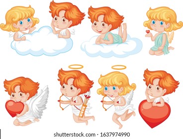 Valentine theme with cute cupids and heart illustration
