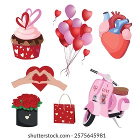 Valentine theme with heart and cupcake end ballons Vector illustration