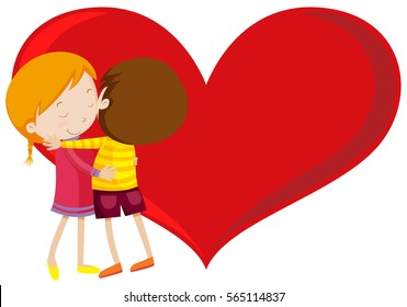 Valentine theme with kids hugging illustration