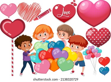 Valentine theme with many hearts and children illustration