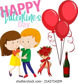 Valentine theme with people and balloons illustration