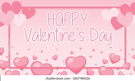 Valentine theme with pink hearts and frame illustration
