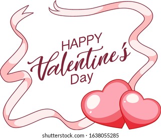 Valentine theme with pink ribbon and red hearts illustration