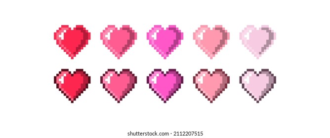 Valentine theme pixel love icon design template with pink, red, orange, peach colors. 8 bit Health symbol. Romance couple art.