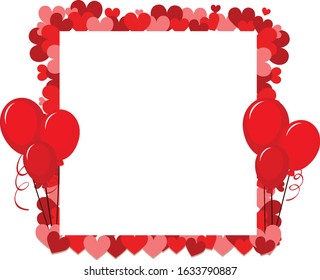 Valentine theme with red hearts and balloons around the frame illustration