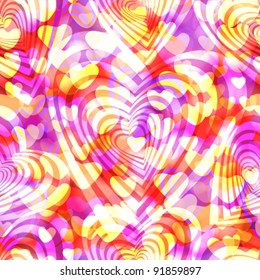 Valentine theme seamless pattern with beautiful colorful hearts, vector background.