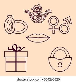 Valentine thin icons set. Isolated on pink. Vector illustration