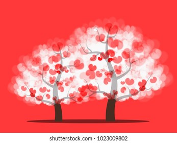 Valentine tree with heart shaped leaves, Beautiful love plant background theme Happy Valentine's Day Greeting Card, Vector illustration.