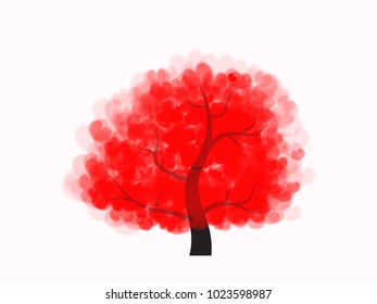 Valentine tree with heart shaped leaves, Beautiful love plant background theme Happy Valentine's Day Greeting Card, Vector illustration.