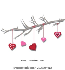 Valentine tree with heart shaped leaves and hanging hearts