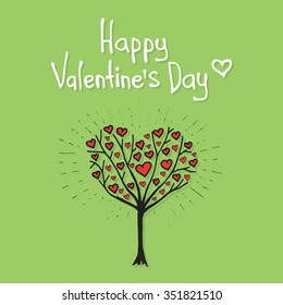 Valentine tree with hearts vector hand drawn illustration