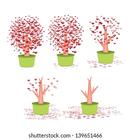 Valentine tree, love, leaf from hearts on green pot