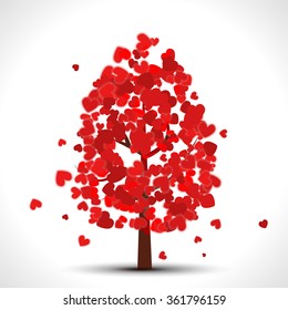 Valentine tree with red falling hearts for your design