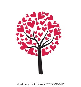 Valentine tree with red heart leaves concept, abstract tree with hearts vector design, romantic decoration for Valentine's Day. Symbol of love, relationships and romance for the holiday on February,