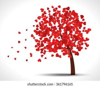 Valentine tree with red hearts for your design