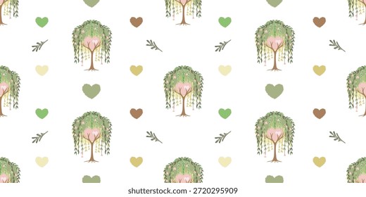 Patrón sin fisuras del árbol de San Valentín con las hojas del corazón en el fondo blanco
Lindo árbol de San Valentín sin patrón con hojas en forma de corazón sobre fondo blanco. Diseño romántico suave perfecto para la tela, los productos de los niños, el papel de embalaje, y las decoraciones del amor-tema.