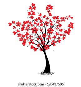 Valentine tree vector, flower shaped of heart. Love card. Wedding background.