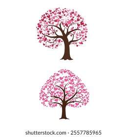 A Valentine tree vector typically features a stylized tree with branches adorned with heart-shaped leaves, blossoms