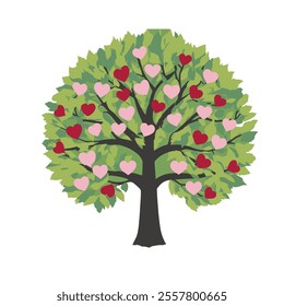 
A Valentine tree vector typically features a stylized tree with branches adorned with heart-shaped leaves, blossoms, or decorations.