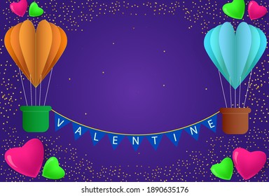 Valentine typography poster or banner with colorful flying love air balloons vector illustration