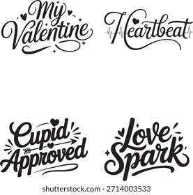 Valentine Tipografia T-Shirt Design Bundle - Aspas de amor, corações e gráficos românticos