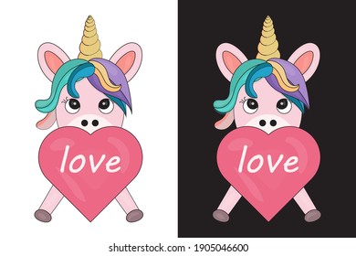 Valentine unicorn vector design illustration