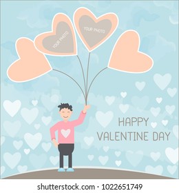 valentine vector background, valentine balloon, heart balloon vector, photo frame vector background, Vector illustration