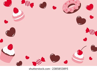 valentine vector background with sweet desserts and hearts for banners, cards, flyers, social media wallpapers, etc.