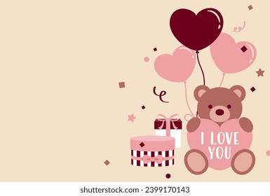 fondo vectorial valentino con un oso de peluche para carteles, tarjetas, volantes, fondos de pantalla de medios sociales, etc.