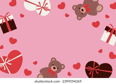 valentine vector background with teddy bears, gift boxes and hearts for banners, cards, flyers, social media wallpapers, etc.