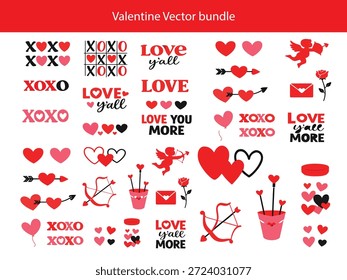 Valentinstag Vektor Paket mit Liebe, XOXO, Herzen und romantische Typografie

