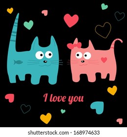valentine vector card - cute cats in love