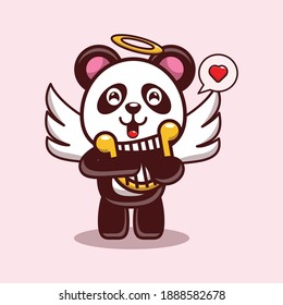 valentine vector character design of cute panda playing harp