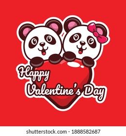 
valentine vector character design of cute panda holding a heart with happy valentine's day greeting