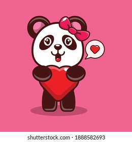 diseño vectorial valentino de panda lindo abrazando un corazón de amor