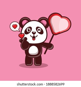 valentine vector character design of cute panda with finger heart and love greeting board
