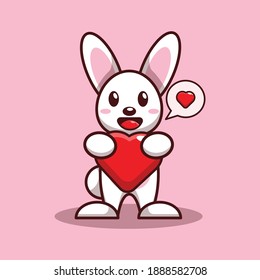 valentine vector character design of cute bunny huging a love heart