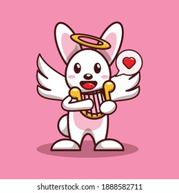 valentine vector character design of cute bunny playing harp