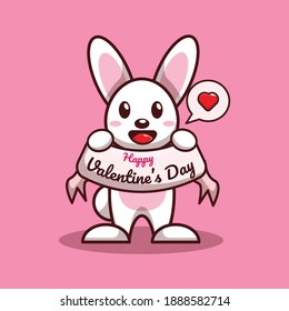 
valentine vector character design of cute bunny holding happy valentine's day greeting