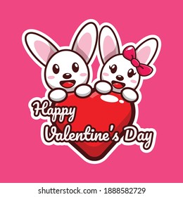 diseño vectorial valentino de lindo conejito con corazón con feliz saludo del día de San Valentín