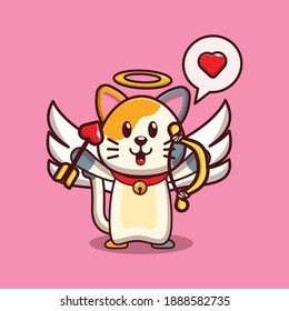 diseño vectorial valentino de gato lindo sosteniendo una flecha de amor