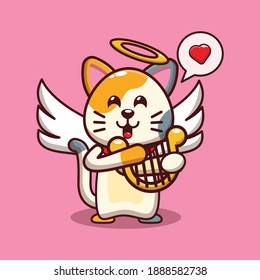 valentine vector character design of cute cat playing harp