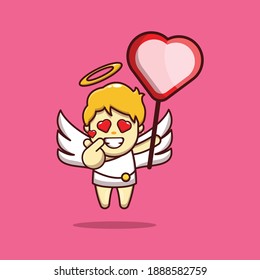 valentine vector character design of cute cupid with finger heart and love greeting board