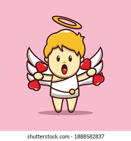 valentine vector character design of cute cupid holding dumbell