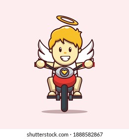 valentine vector character design of cute cupid riding a motocycle