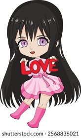 Valentine vector chibi girl with love illustration