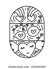 Valentine vector composition constructor bubbles and hearts. Hand drawn love holiday logo in round frame for greeting card, web design invitation.